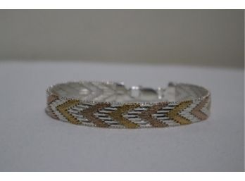 925 Sterling Silver With Gold And Copper Overlay Bracelet 7.5' Signed Italy (Gold/ Copper Content Not Marked)
