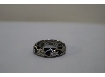 925 Sterling Silver With Black Enamel And CZ Ring China Size 8