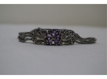 925 Sterling Silver With Purple Stones And Marcasites Bracelet 7' Signed 'GF'