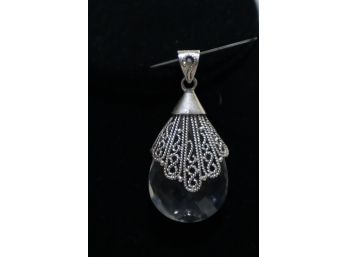 925 Sterling Silver With Clear Cyrstal Pendant Signed 'dP' India