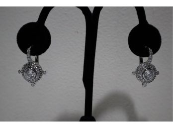 925 Sterling Silver With CZ Earrings Signed Judith Ripka Thailand
