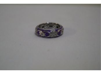 925 Sterling Silver With Purple Enamel And CZ Ring China Size 8