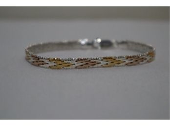 925 Sterling Silver With Gold And Copper Overlay Bracelet 7' Signed Italy (Gold/Copper Content Not Marked)