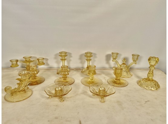 Yellow Depression Ware Candlesticks - 12 Pieces