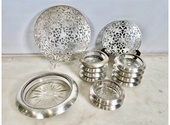 Vintage Frank M Whiting Sterling Silver & Glass Coasters & More
