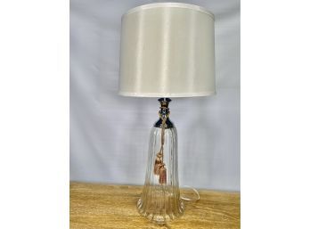 Glass & Chrome Bell Shaped Table Lamp With White Silk Shade