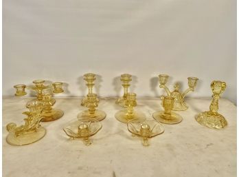 Yellow Depression Ware Candlesticks - 12 Pieces