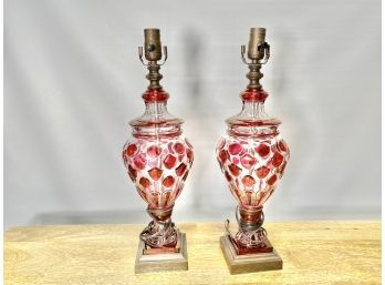 Pair Of Red Glass Table Lamps