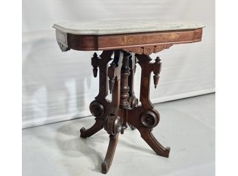 Vintage Victorian Marble Top Walnut Parlor Table