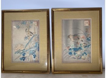 Pair Of Antique Japanese Woodblock Print On Paper, Signed