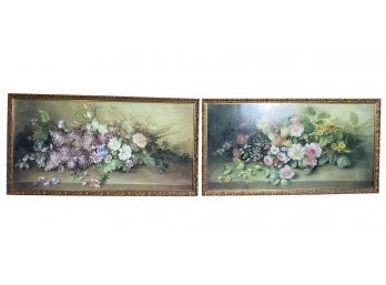 Pair Of  Beautiful Framed Prints On Canvas - Floral Oil Painting