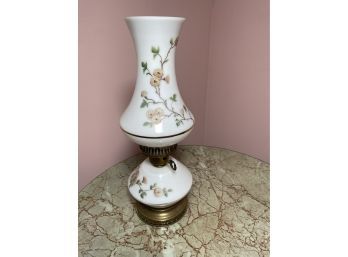 Vintage White Ceramic Hurricane Lamp With Pink Painted Flowers
