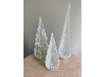 Trio Of Snow Covered Glass Trees