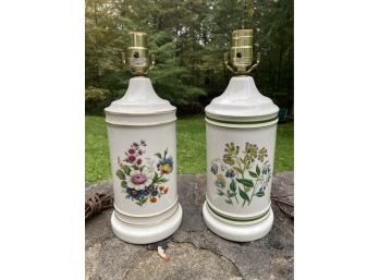 Pair Of Ceramic Table Lamps With Floral Motif