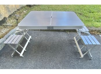 Outdoor Aluminum Folding Picnic Table With Attached Bench