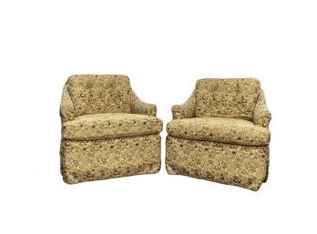 Pair Upholstered Swivel Club Chairs