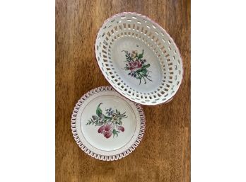 Antique KG LUNEVILLE France Semi-Porcelain Dishes (4) And Basket (WAYLAND MA)