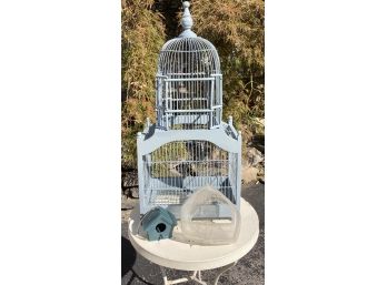 Large Metal Wire And Wooden Grand Birdcage With 2 Smaller Cages