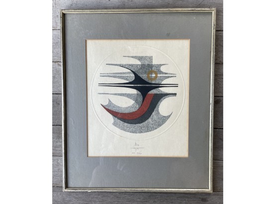 Mid Century Signed Woodblock Print By Japanese Artist Fumio Fujita  1970   77/200  Pencil Signed By The Artist