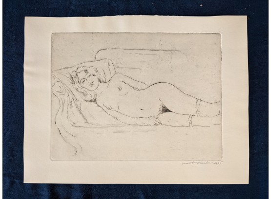Pencil Signed Walter / Walt Kuhn 1925 Etching Of A Nude Reclining Woman