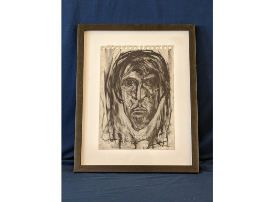 Original Art Signed Pencil / Charcoal Drawing Of A Mysterious Figure By Jean Claude Go??perg