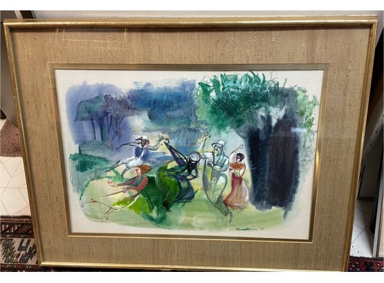1970 Watercolor , A Jewish Wedding   By Listed New York Artist Ervin  Nussbaum  Jewish Wedding Celebration .