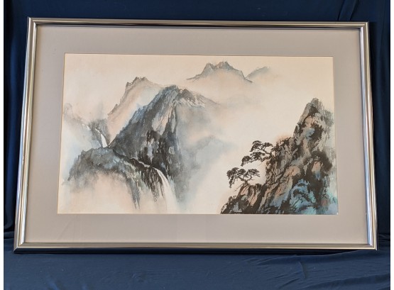 Large Meredith Neuffer Watercolor Brush Painting Ethereal Mountains