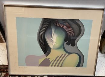 Mid Century Modern Pencil Signed Artist Proof Of Cubist Woman . Beautiful Original Silkscreen . .