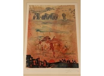 Pencil Signed And Numbered Limited Edition Salvador Dali Lithograph 'Elephant Herd' 42/195