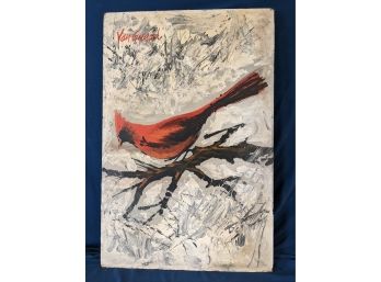 Vintage Van Gaurd / Van Gaard Studios Mid Century Modern Painting Of A Cardinal