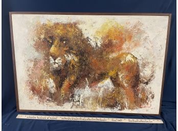 Signed Barton Mid Century Abstract / Lion Oil On Canvas Painting