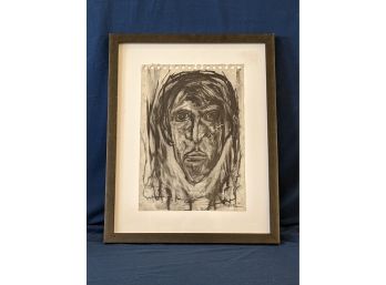 Original Art Signed Pencil / Charcoal Drawing Of A Mysterious Figure By Jean Claude Go??perg