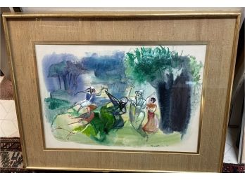 1970 Watercolor , A Jewish Wedding   By Listed New York Artist Ervin  Nussbaum  Jewish Wedding Celebration .