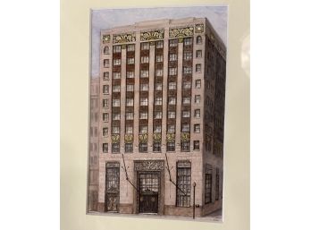 Fabulous Watercolor Of City Trust Bld Bridgeport Ct . Mid Century Signed DGB  Lower  Right