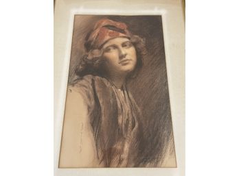 Exceptional Charcoal And Casein Drawing Signed Byrd