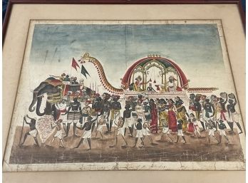 Antique Indian Marriage Procession Of The Hindus Watercolor On Paper