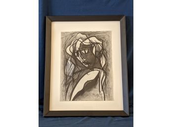 Original Art Signed Pencil / Charcoal Drawing Of A Woman By Jean Claude Go??perg