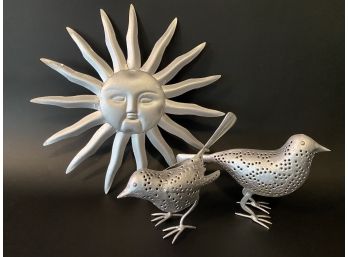 Silver-Painted Sunburst & Birds