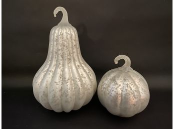 A Stunning Pair Of Frosted Mercury Glass Gourds