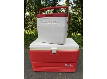Two Red & White Coolers