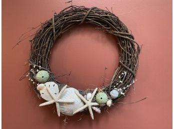 A Pretty, Handmade Beach Treasures Grapevine Wreath