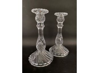 A Pair Of Elegant Swirled-Glass Candlesticks