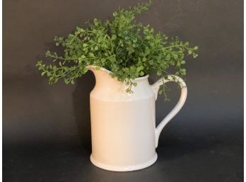 Classic White Ceramic Pitcher With Faux Greens