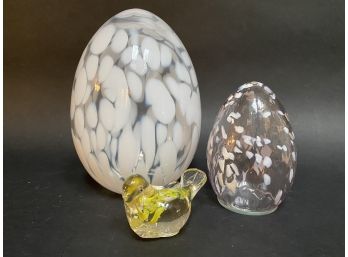 Art Glass Eggs & A Charming Little Yellow Bird