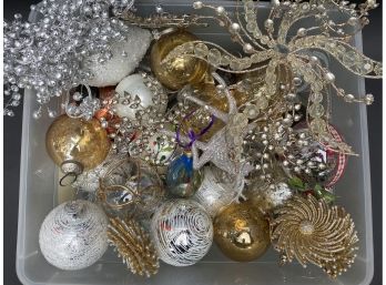 Box Lot: Brilliant Silver & Gold Christmas Ornaments