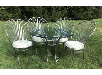Fantastic Metal Pewter, Glass Table & 4 Chairs