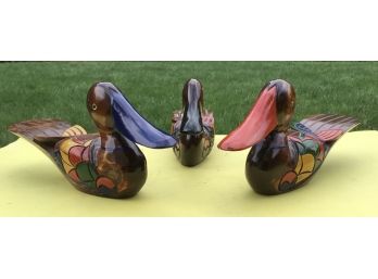Trio Of Wooden Decoy Decorative Ducks