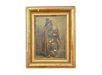 Antique European Oil On Canvas Of Man Playing Bagpipe