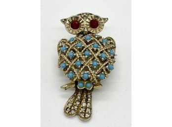 Vintage Swiss Jeweled Pedre Watch Owl Brooch