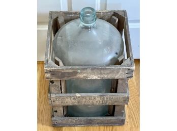 Vintage Carboy For Wine Making In Wooden Case Marked TWOPLEX By Fred C White Inc 241 Water St New York City